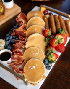 Pancakes, Bacon, Strawberries, Sausage Board